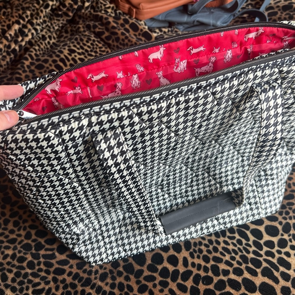 Lug Black and White Houndstooth Tote with Red Interior - Two Step